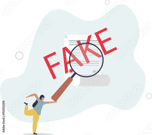 Fake document, wrong information verification or fake news inspection, fraud and illegal reports concept.flat design with people.