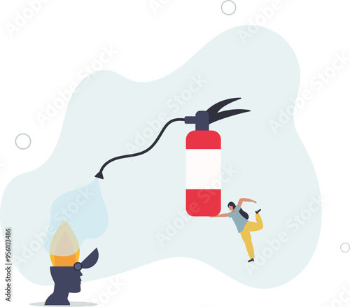 Therapy to cool down burning mind or anger, reduce burnout or mental illness, depression, cure anxiety and stress concept.flat design with people.