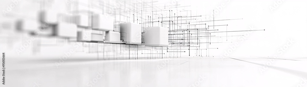 Fototapeta premium Abstract 3D wireframe structure of a website layout, futuristic web development visualization, digital design concept.