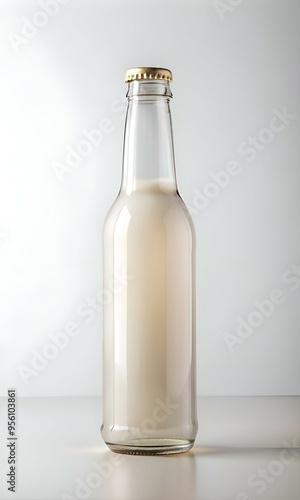 A clean. clear glass bottle with a golden cap. ready for your brand or product label.