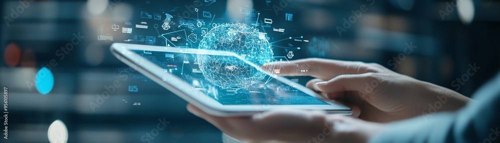 Augmented reality (AR) interface overlaid on a tablet, website ...