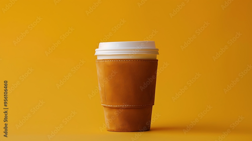 Isolated suede beverage holder with a yellow backdrop Isolated suede beverage holder with a yellow backdrop