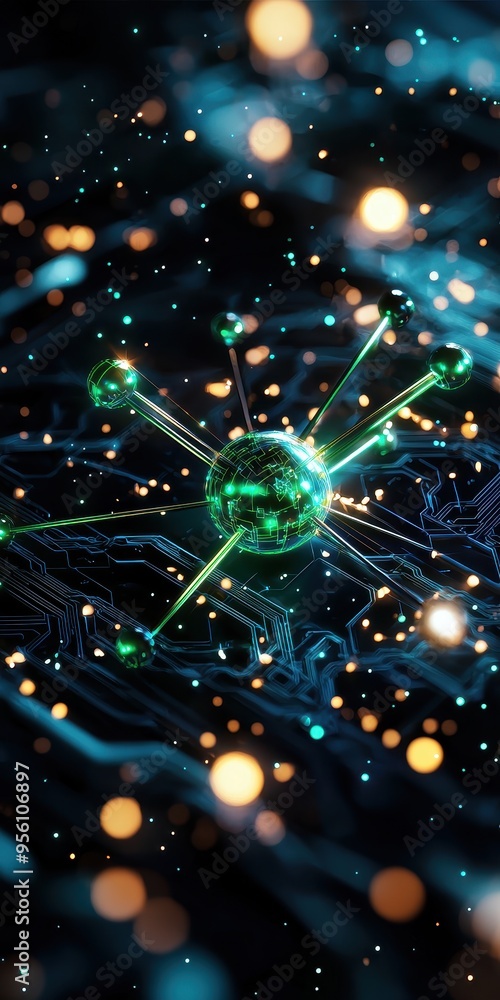 Fototapeta premium A vibrant of a molecule surrounded by glowing particles, highlighting the beauty of science and technology.