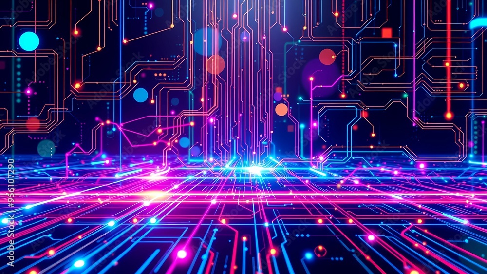 Abstract Circuitry with Multicolored Light Effects Abstract Circuitry with Multicolored Light Effects