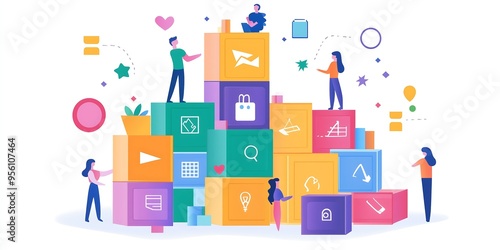 Digital Harmony: A Colorful Interaction of Web Icons, Online Elements in Abstract Form