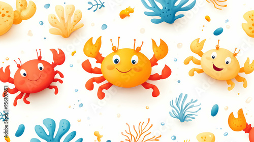 Cute Cartoon Crabs Seamless Pattern for Kids Design