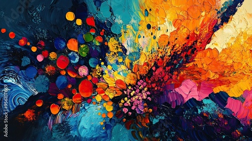 34. Imagine a burst of vibrant colors, shapes, and textures that convey a feeling of liveliness and motion. photo