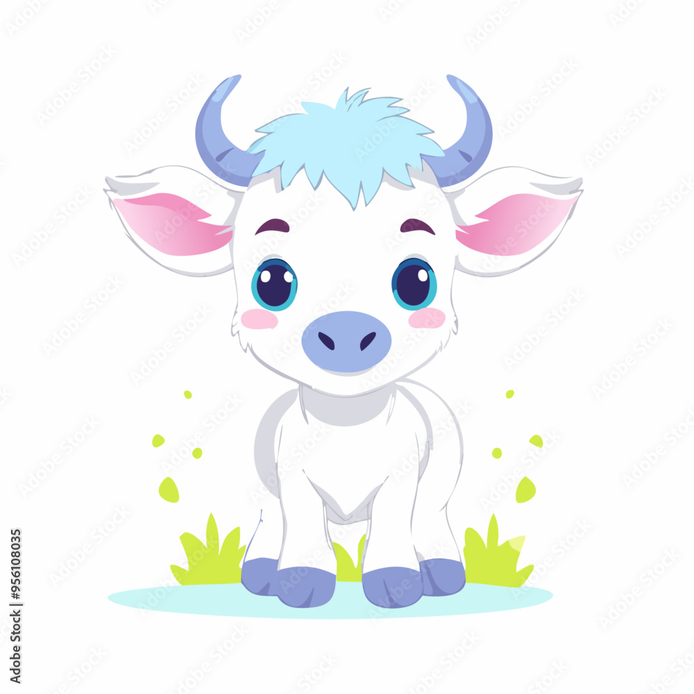 Fototapeta premium Wildebeest Cute Small Cartoon Baby Animal Character 