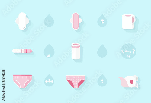 Period Products Collection: Pink Panties, Tampons, Pads, and Pantyliners photo