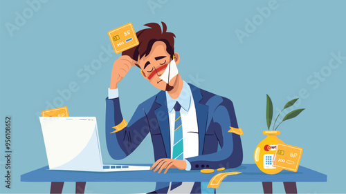 Confident Businessman Repairing Credit Card with Bandage, Credit Repair and Financial Recovery Concept