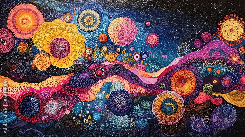 18. Picture a canvas that is a visual representation of a complex system, with intricate patterns and connections between different elements. 18. Picture a canvas that is a visual representation of a complex system, with intricate patterns and connections between different elements.