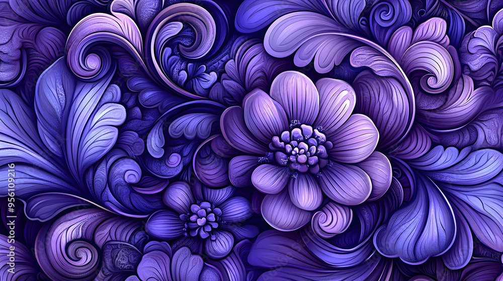 Purple Floral Pattern with Swirls and Texture Purple Floral Pattern with Swirls and Texture