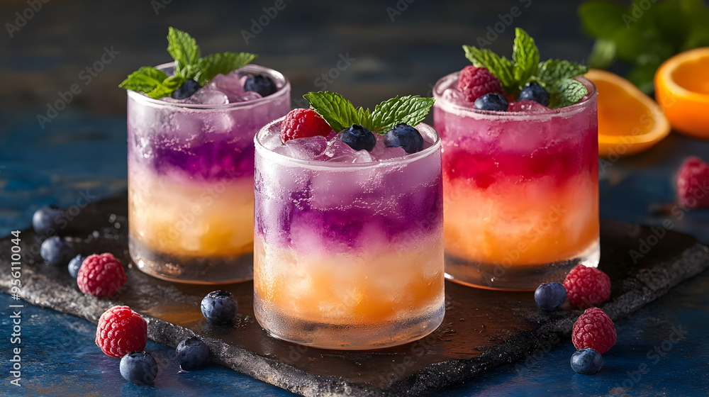 Colorful Summer Cocktails with Berries and Mint Colorful Summer Cocktails with Berries and Mint