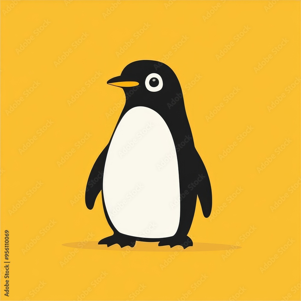 Fototapeta premium Cartoon Penguin Illustration on Yellow Background