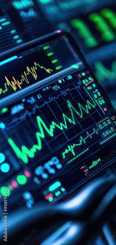 Close-up of a digital screen displaying dynamic data visualizations and analytics, ideal for tech and finance themes. Close-up of a digital screen displaying dynamic data visualizations and analytics, ideal for tech and finance themes.