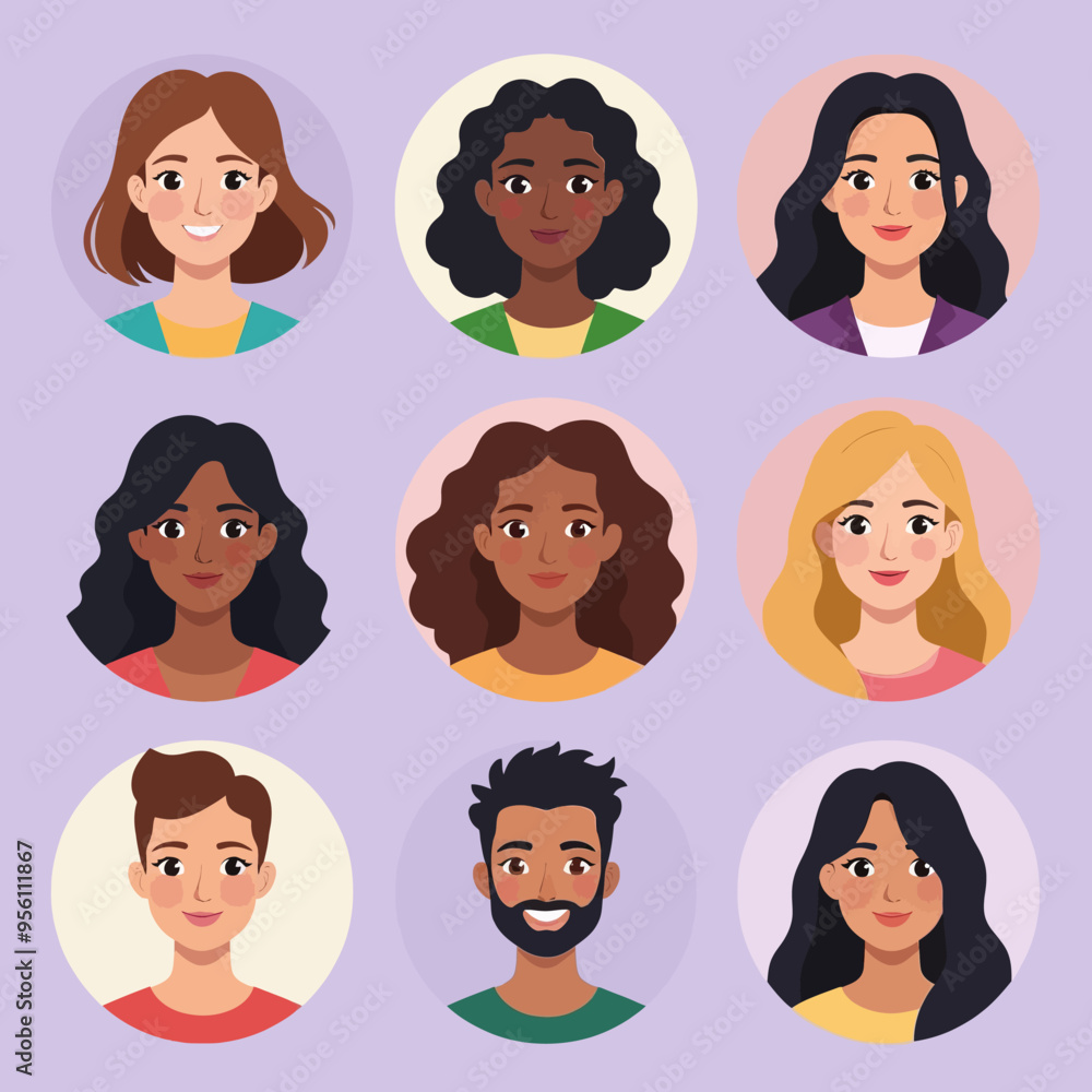 Diverse group of people with different hairstyles and outfits, showcasing inclusivity and diversity Diverse group of people with different hairstyles and outfits, showcasing inclusivity and diversity