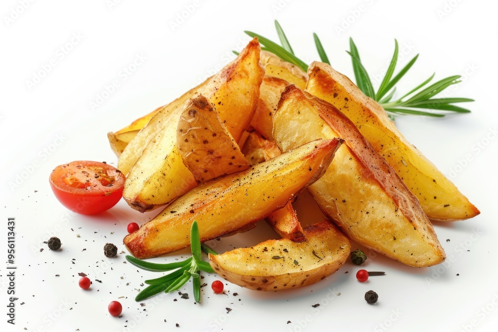 Fried Potato with tomato on white background Fried Potato with tomato on white background