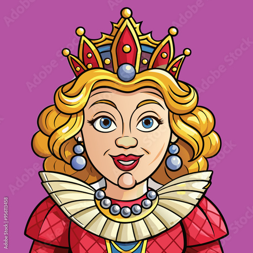 queen royal woman vector cartoon illustration