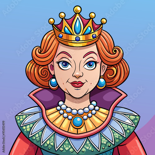 queen royal woman vector cartoon illustration