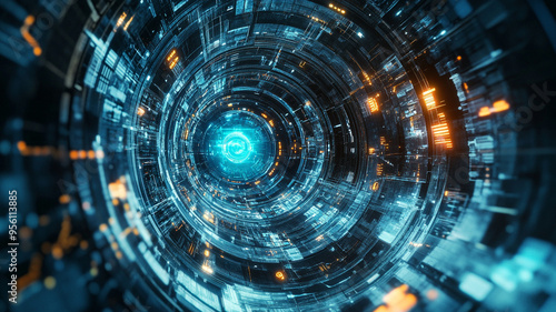 Wallpaper Mural Futuristic digital vortex with glowing elements and intricate circuit patterns Torontodigital.ca