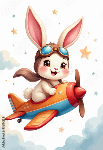 Adorable Bunny Pilot in a Stylish Aircraft