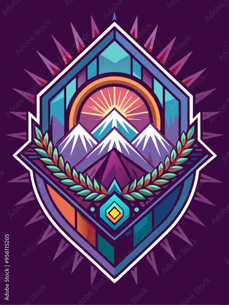 Abstract Mountain Landscape with Sunset and Geometric Elements Abstract Mountain Landscape with Sunset and Geometric Elements