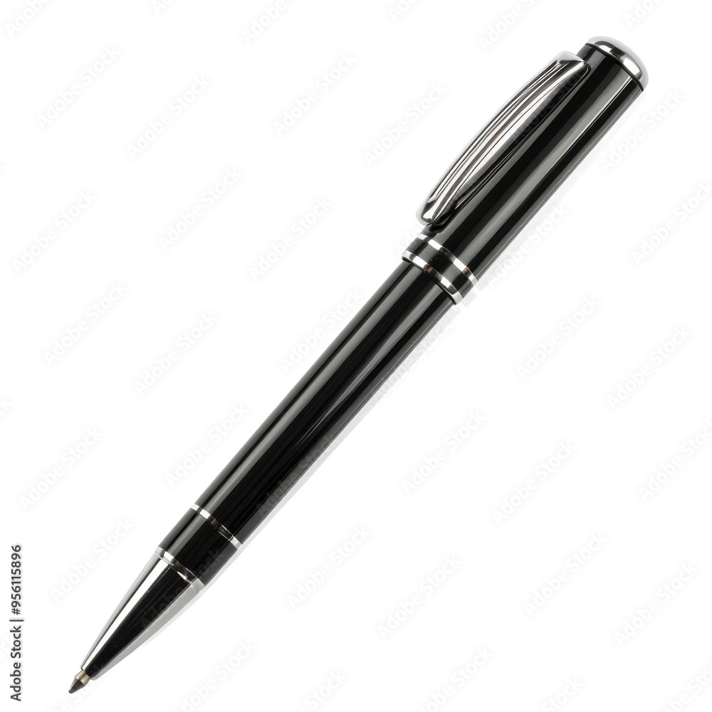 A sleek black pen with silver accents, perfect for writing, signing documents, or professional settings. A sleek black pen with silver accents, perfect for writing, signing documents, or professional settings.