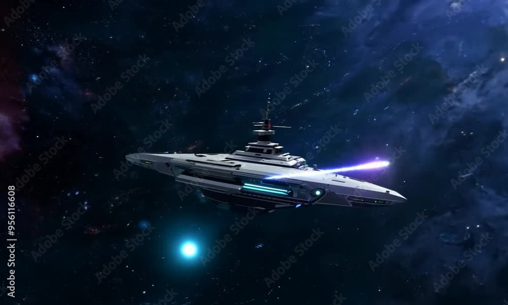 A huge spaceship as it waits in space to take action. Generative AI A huge spaceship as it waits in space to take action. Generative AI
