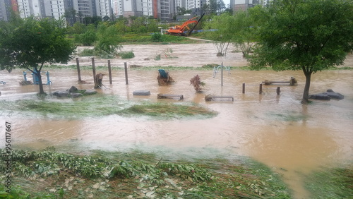 Εκτύπωση καμβά The river overflows due to the rainy season