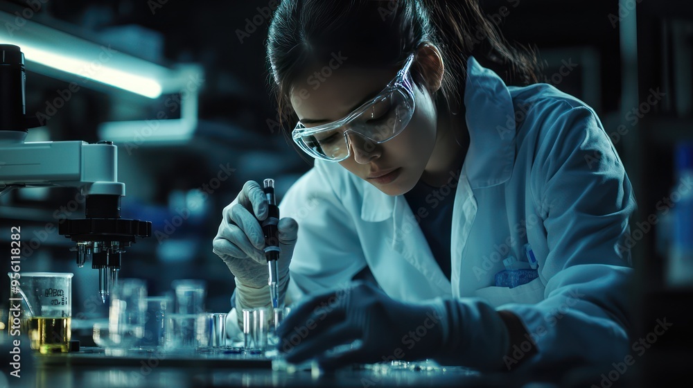 Scientist analyzing chemical compounds in a laboratory Scientist analyzing chemical compounds in a laboratory