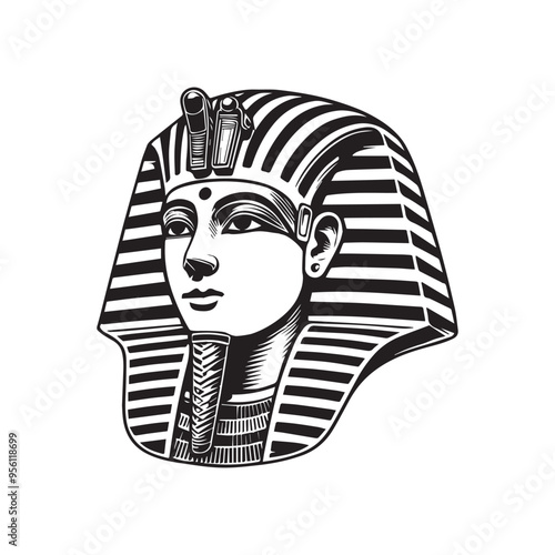 Egyptian Clipart Design - Tutankhamun Death Mask  Vector illustration in black and white