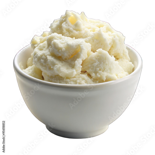 Shea butter on white bowl isolated on transparent background