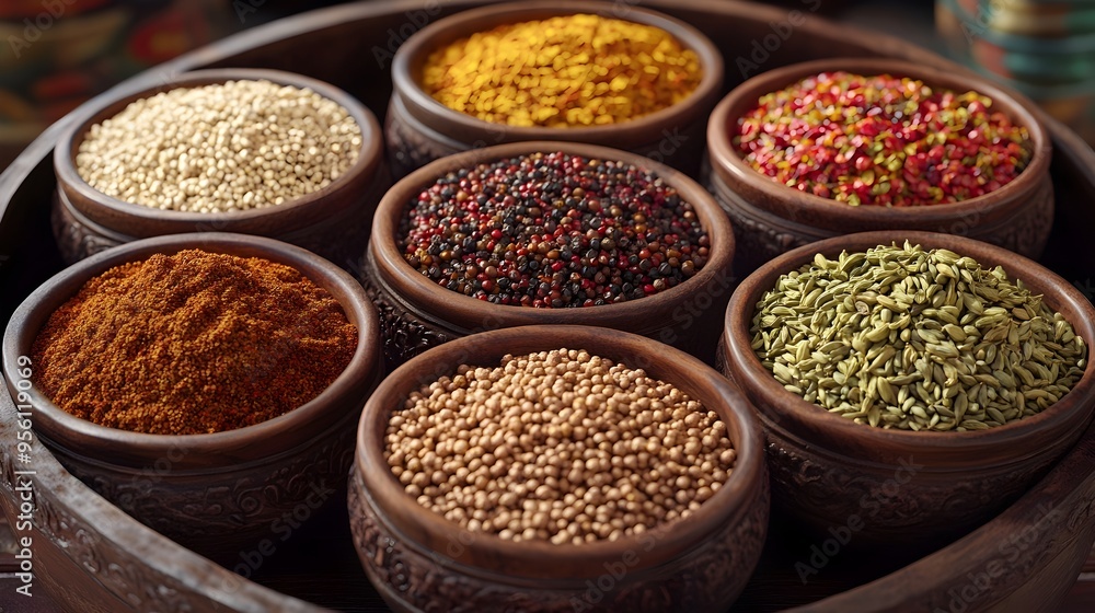 Assorted Traditional Ethiopian Spices Neatly Arranged in a Typical Serving Bowl Assorted Traditional Ethiopian Spices Neatly Arranged in a Typical Serving Bowl