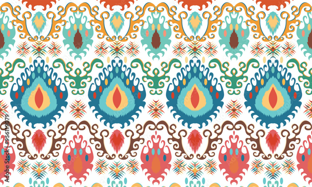 Ikat seamless pattern, geometric design, motif ethnic handmade, Ikat ethnic tribal, boho colors seamless wallpaper. Ethnic Ikat abstract background art. Ikat seamless pattern, geometric design, motif ethnic handmade, Ikat ethnic tribal, boho colors seamless wallpaper. Ethnic Ikat abstract background art.