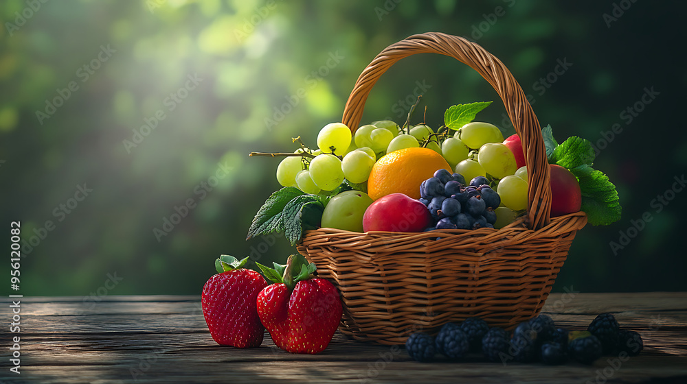 Fruit Basket on Wooden Table Fruit Basket on Wooden Table