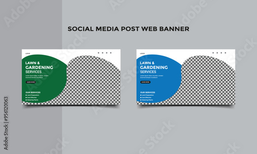 Lawn and Gardening service social media post web banner template.