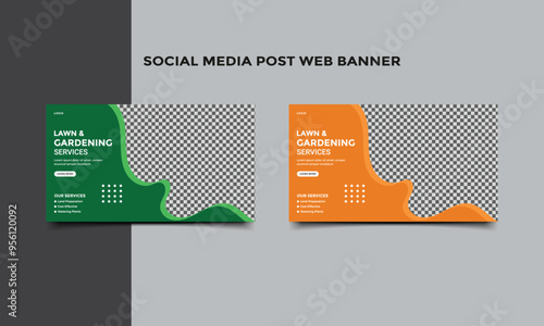 Lawn and Gardening service social media post web banner template.