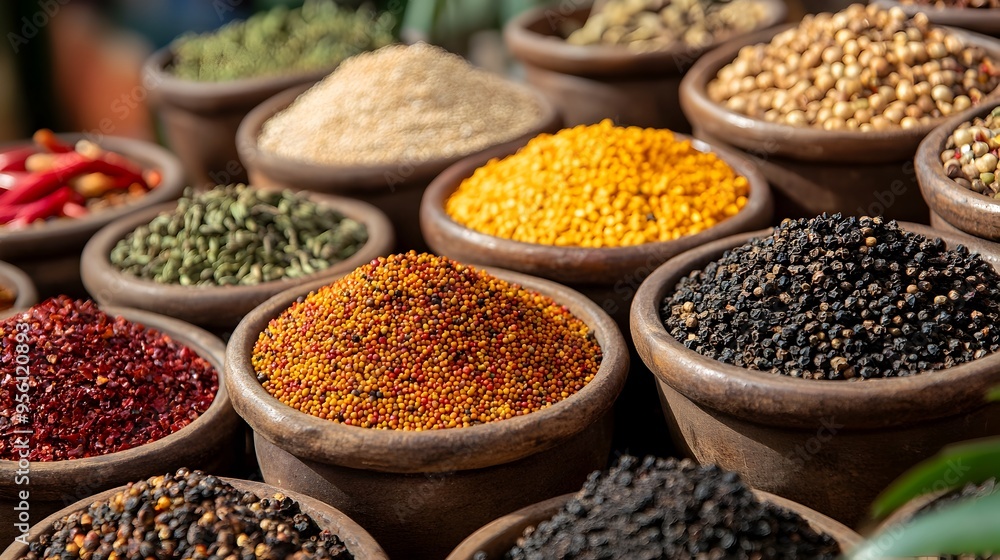 Assortment of Vibrant West African Spices in Small Bowls Assortment of Vibrant West African Spices in Small Bowls