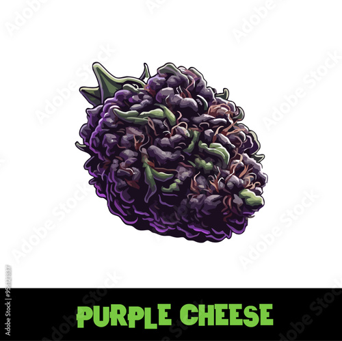 Vector Illustrated Purple Cheese Cannabis Bud Strain Cartoon