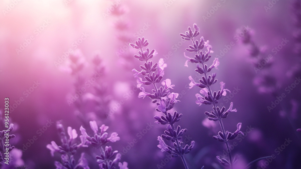 Fototapeta premium Lavender flowers blooming in a tranquil field under soft purple twilight hues during summer