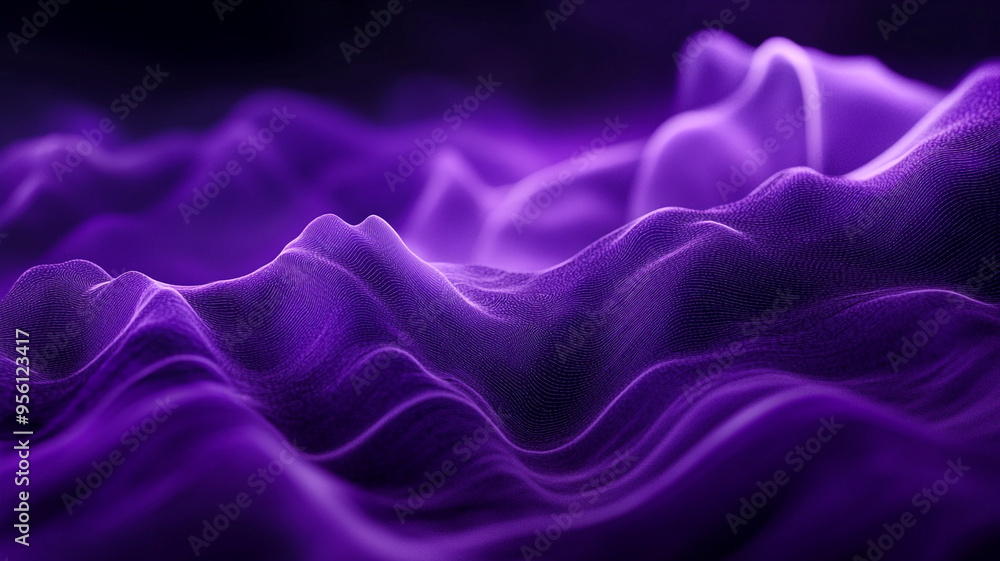 Obraz premium Flowing waves of purple fabric undulating softly in a serene abstract setting
