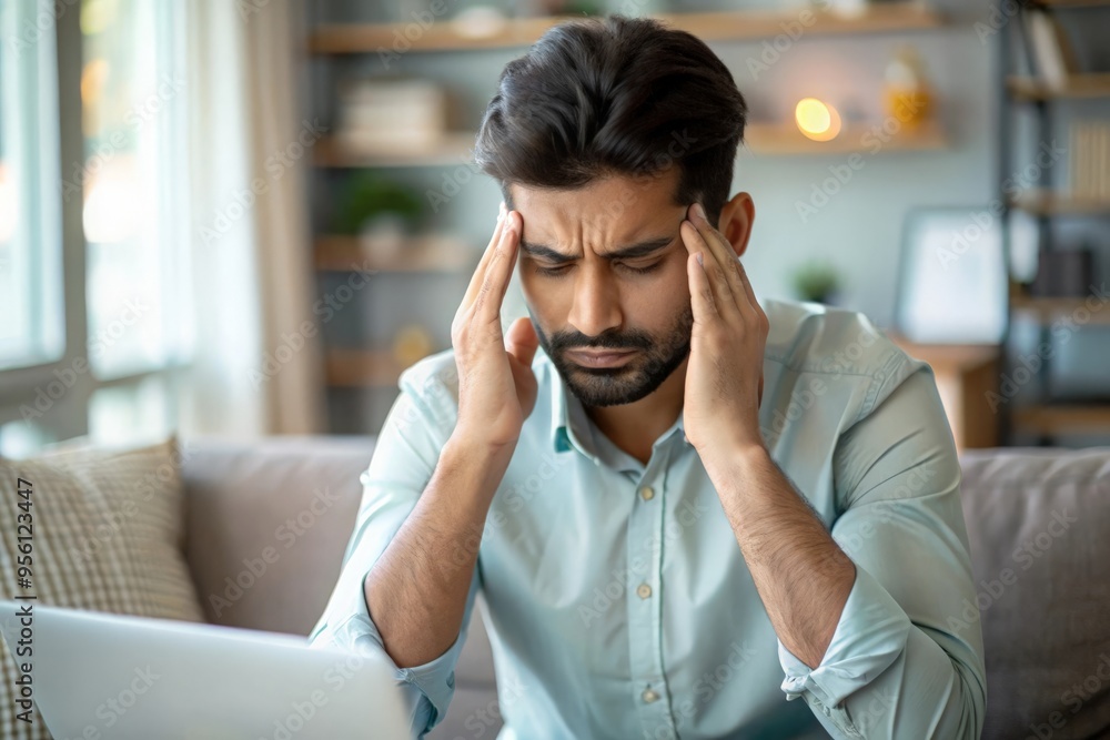 Obraz premium Overworked Indian Man with Migraine 