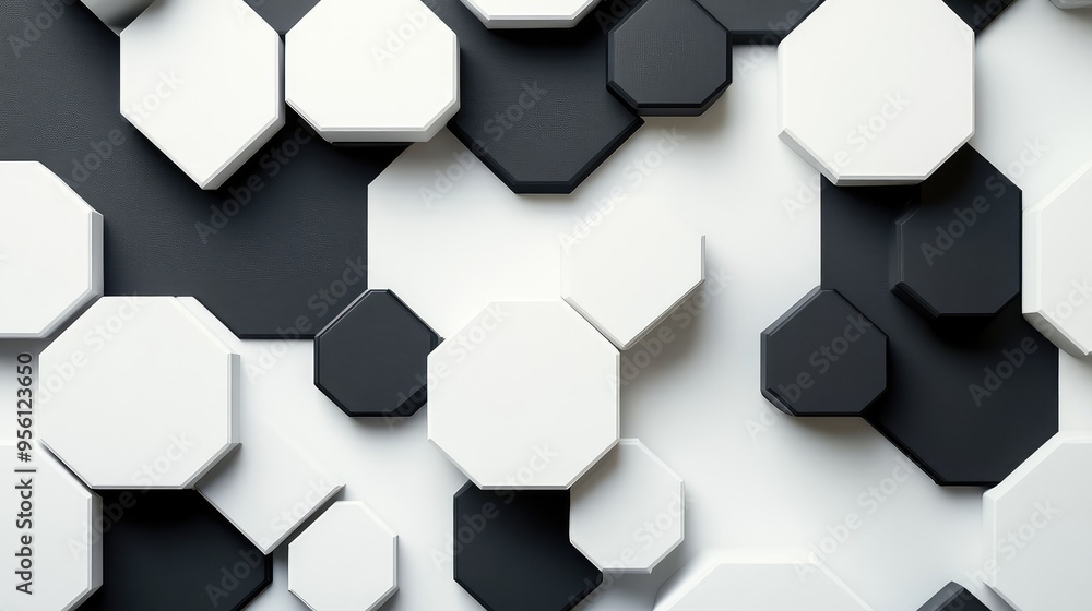A minimalist abstract pattern of overlapping hexagons in shades of white and black, creating a clean, modern design A minimalist abstract pattern of overlapping hexagons in shades of white and black, creating a clean, modern design