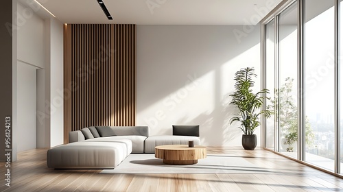 Wallpaper Mural Modern Living Room Interior Design with Wooden Accents Torontodigital.ca