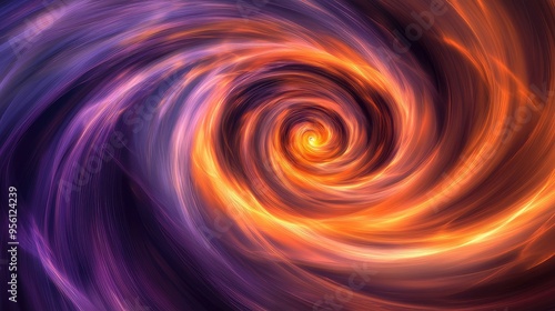 A swirling abstract vortex of light and color, with shades of orange and purple blending seamlessly, creating a hypnotic effect