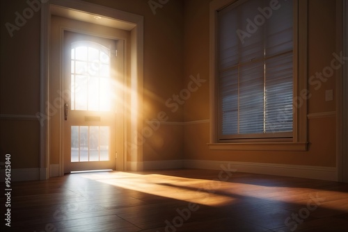 Sunlight going through open door photo