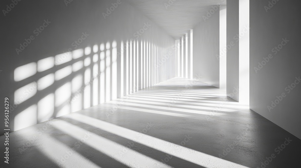 Fototapeta premium Abstract patterns of light and shadow, in shades of white and gray, creating a striking, high-contrast visual effect