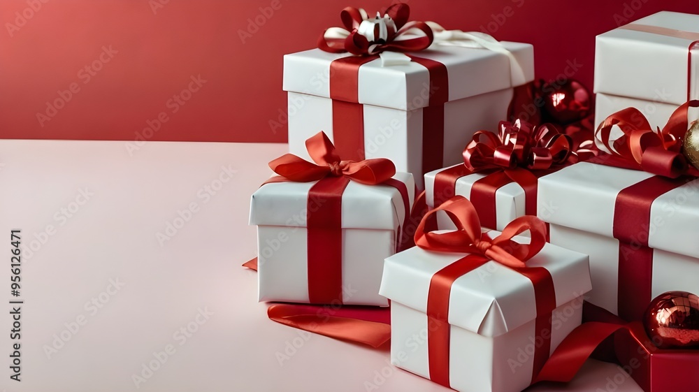 Obraz premium red gift box with ribbon