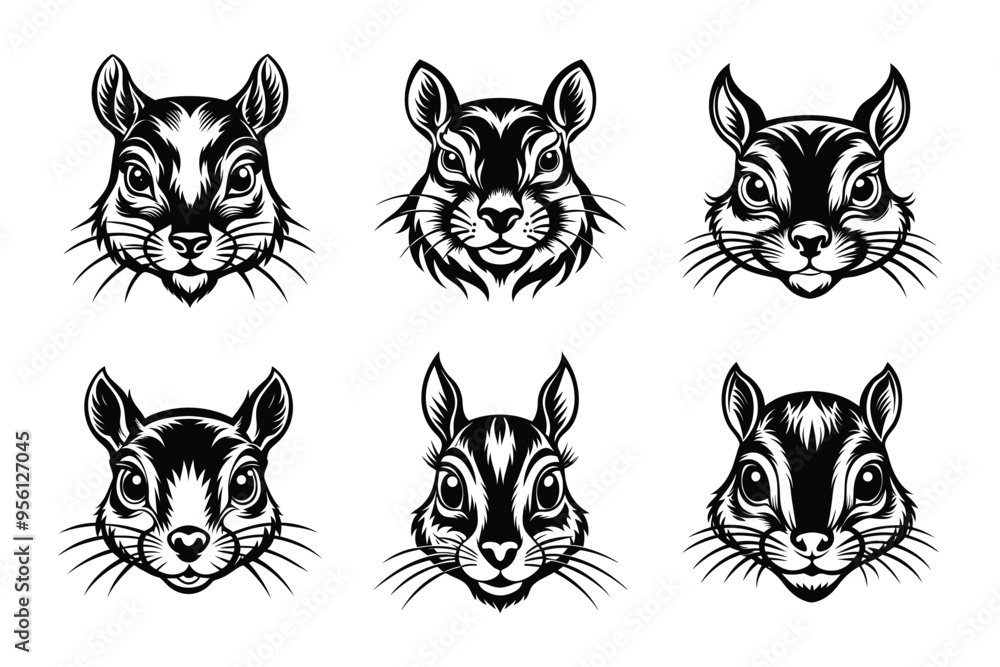 Obraz premium Squirrel Head Silhouette Bundle in Vector Clip Art Style