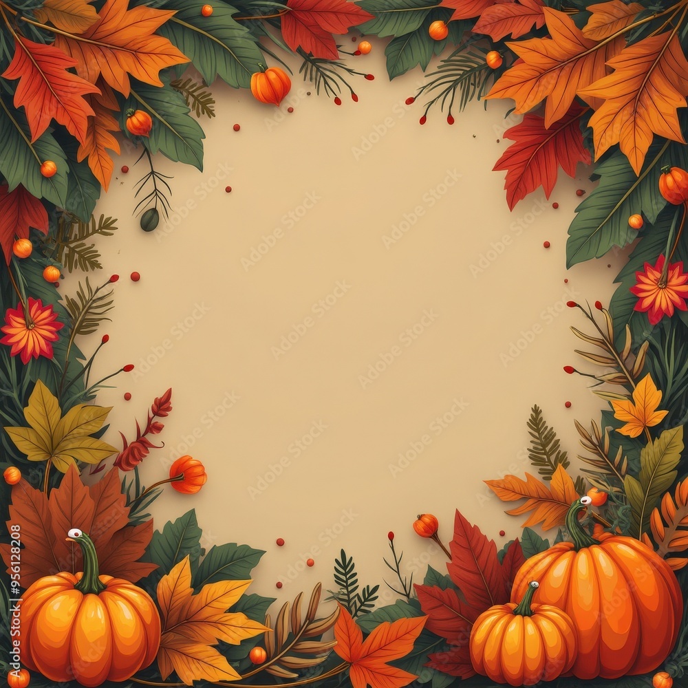 Autumn Leaves and Pumpkins Border Frame Autumn Leaves and Pumpkins Border Frame